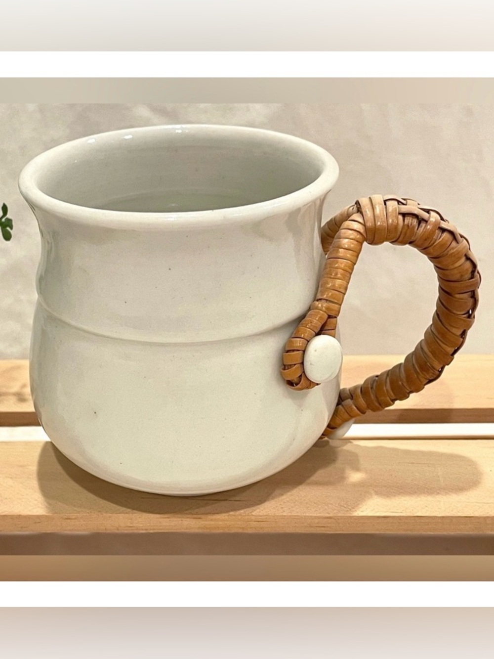 1981 Artisan Signed Hand Crafted White Ceramic Mug with Woven Handle | EUC